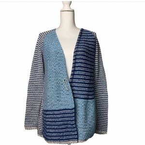 J. Jill Blue Striped Patchwork Knit Open Cardigan Sweater
Blue Gray Black Sz MP